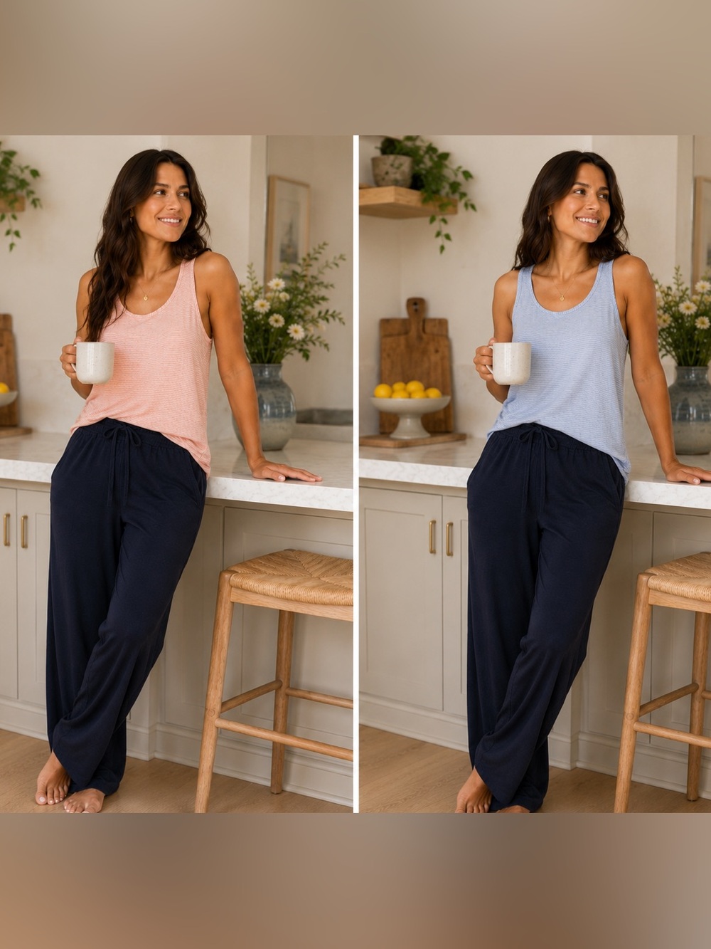 Soma Women's soft cozy Tank Tops - Peach & Light Blue -2pc bundle size small